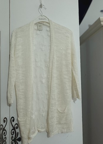 Kadın Beyaz Örgü Pamuk Hırka - Görsel 6