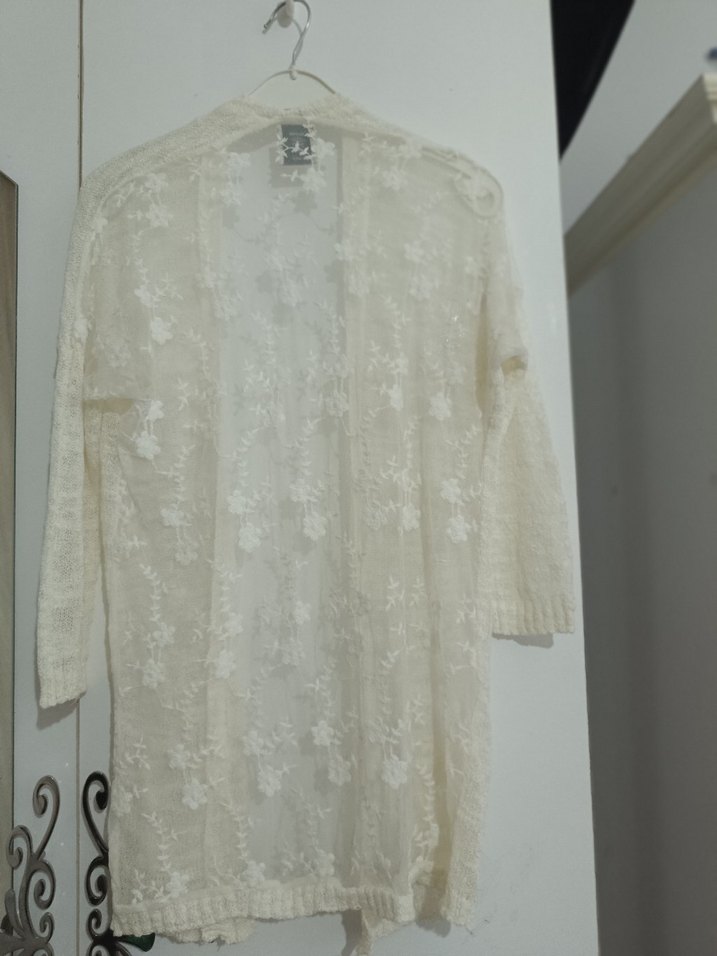 Kadın Beyaz Örgü Pamuk Hırka - Görsel 4