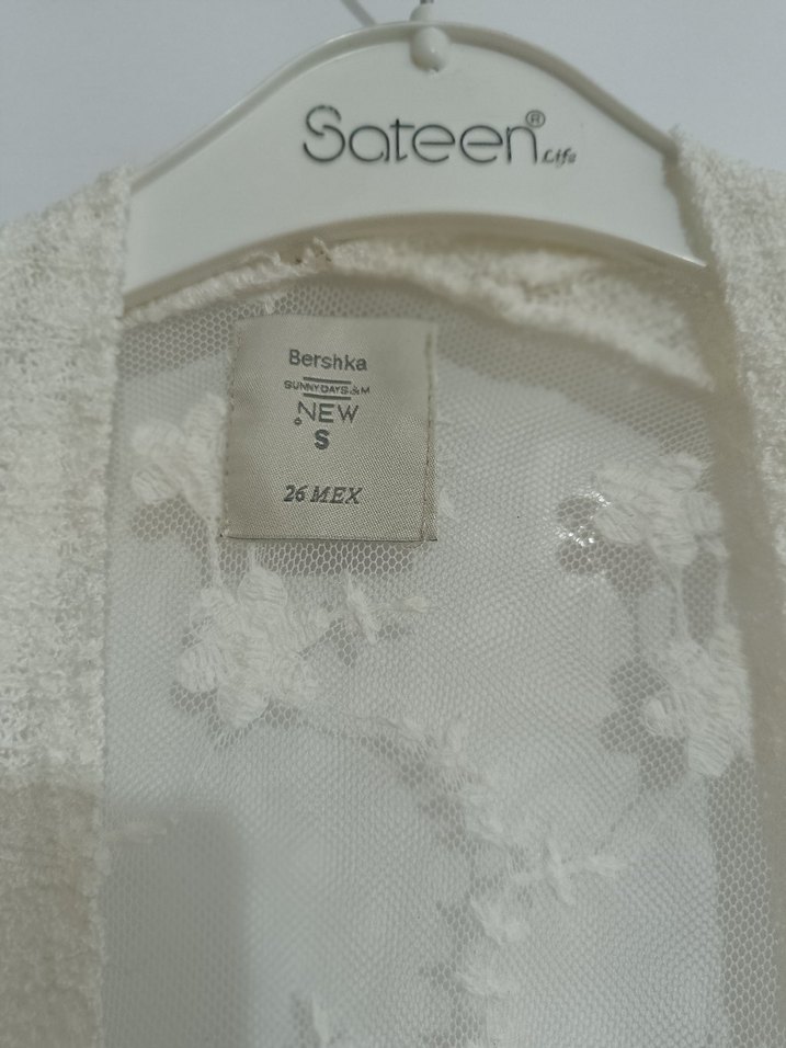 Kadın Beyaz Örgü Pamuk Hırka - Görsel 2