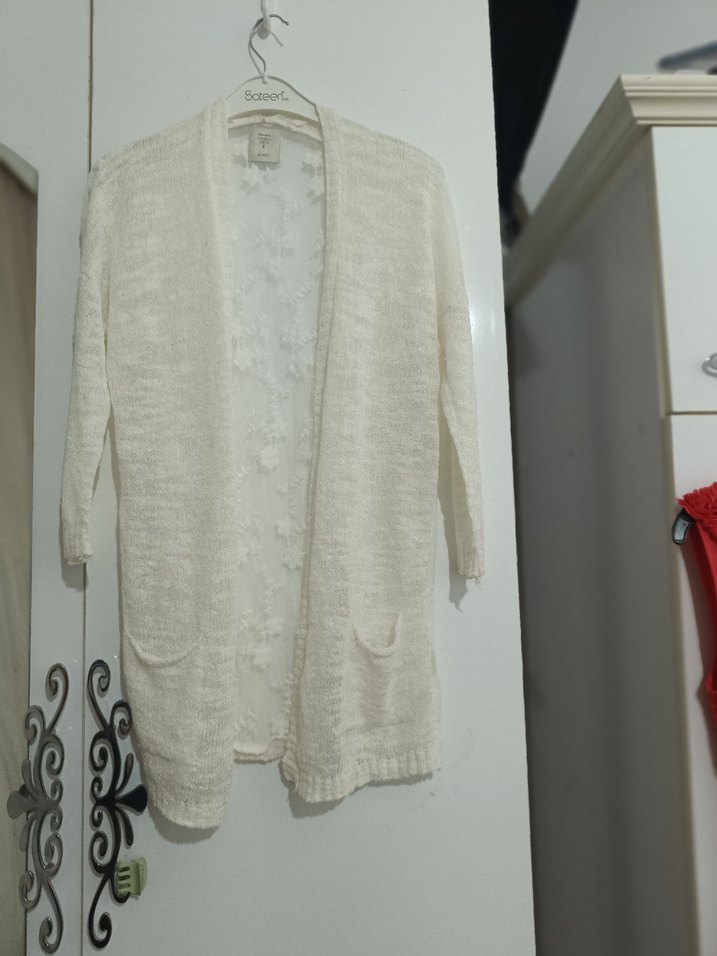 Kadın Beyaz Örgü Pamuk Hırka - Görsel 3