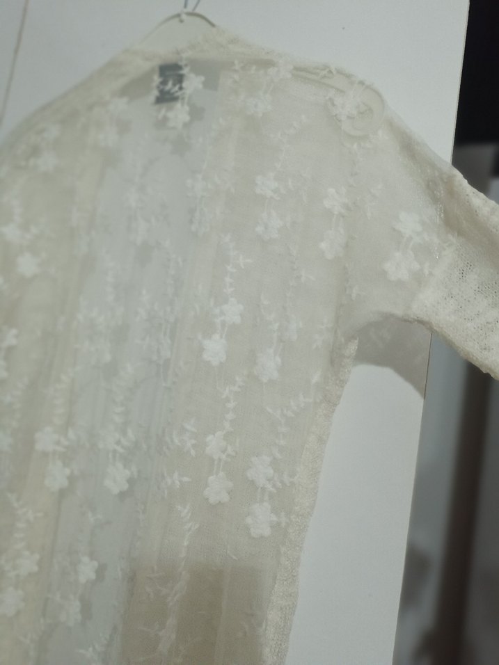 Kadın Beyaz Örgü Pamuk Hırka - Görsel 5