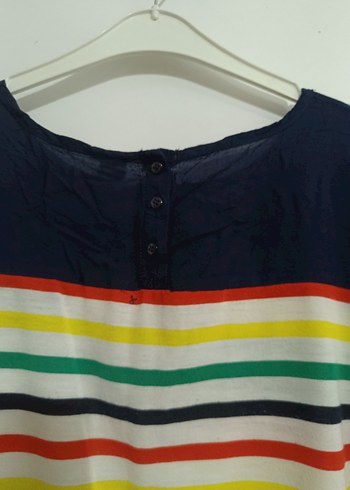 Kız Çocuk Çok Renkli Çizgili Kısa Kollu Tişört - Görsel 5