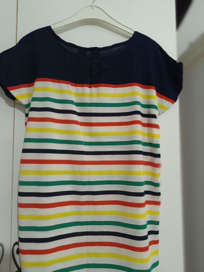 Kız Çocuk Çok Renkli Çizgili Kısa Kollu Tişört - Görsel 4