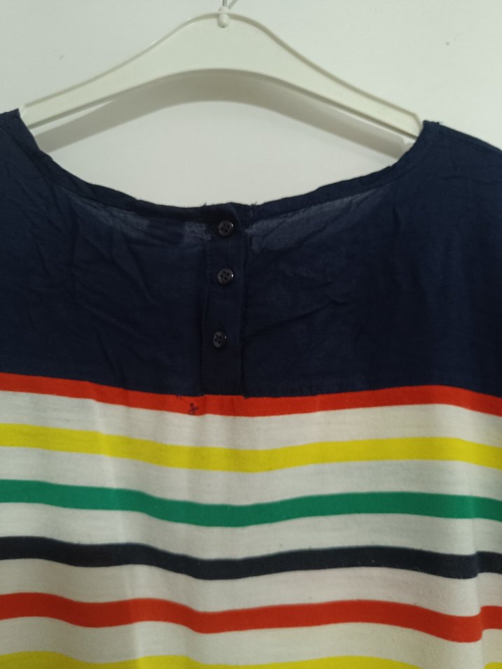 Kız Çocuk Çok Renkli Çizgili Kısa Kollu Tişört - Görsel 5