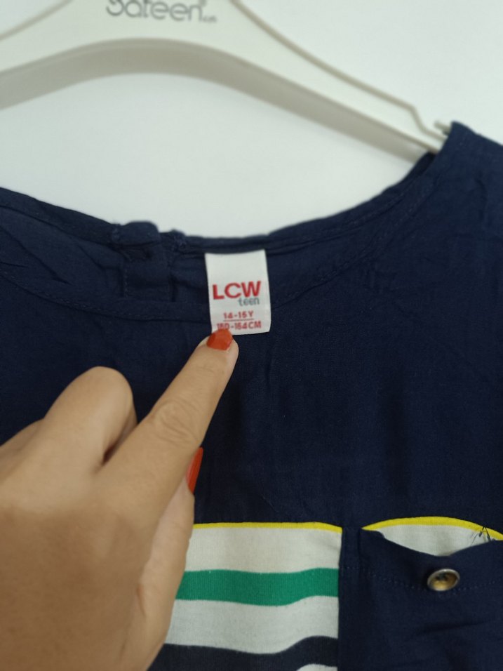 Kız Çocuk Çok Renkli Çizgili Kısa Kollu Tişört - Görsel 2