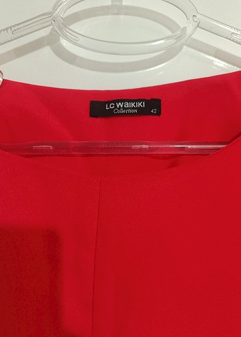 Kırmızı oversize koton elbise - Görsel 3