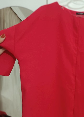 Kırmızı oversize koton elbise - Görsel 6