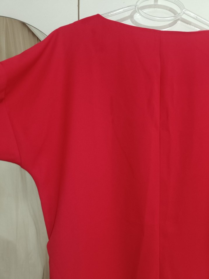 Kırmızı oversize koton elbise - Görsel 5