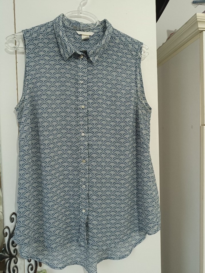 Gri Bohem Desenli Düğmeli Kolsuz Gömlek - Görsel 2