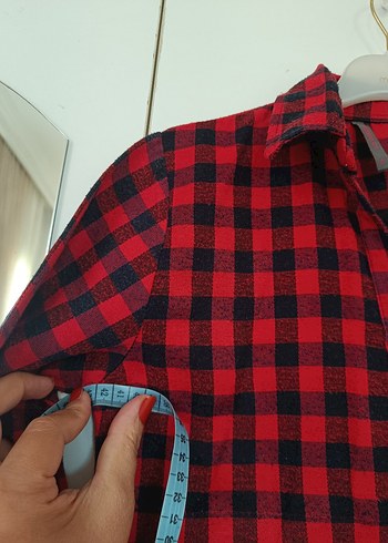 Kırmızı Ekose Düğmeli Kadın Gömlek - Görsel 5