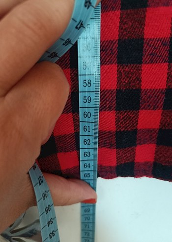 Kırmızı Ekose Düğmeli Kadın Gömlek - Görsel 7