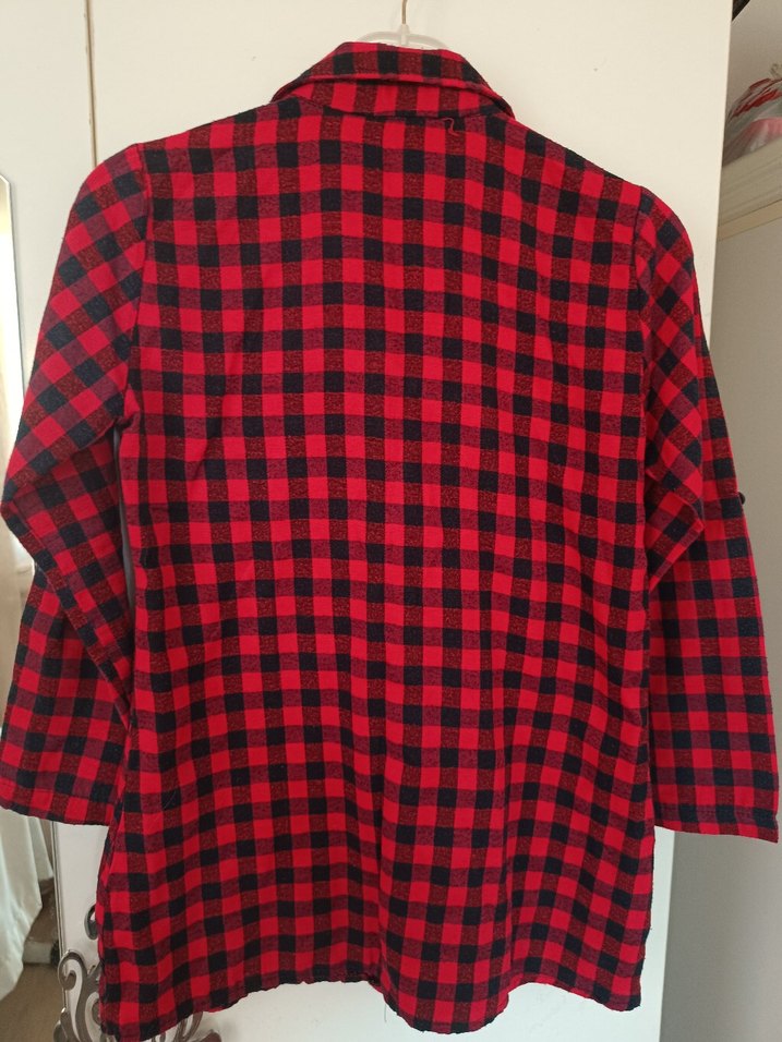 Kırmızı Ekose Düğmeli Kadın Gömlek - Görsel 2