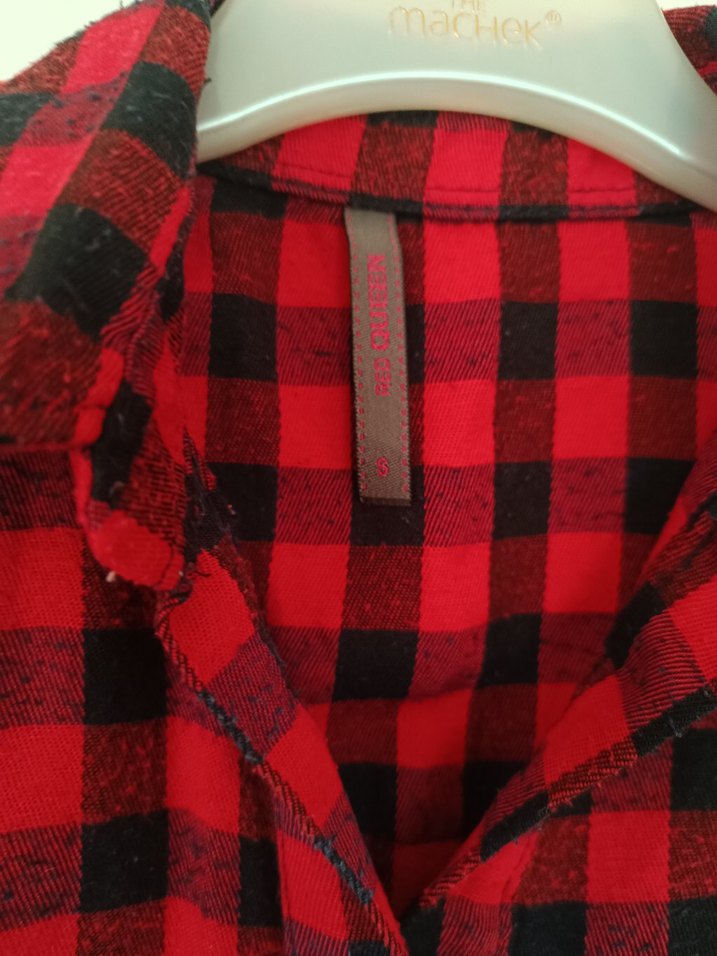 Kırmızı Ekose Düğmeli Kadın Gömlek - Görsel 4