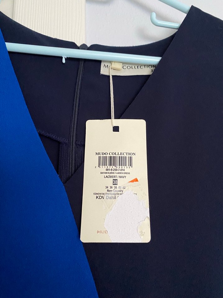 Mudo Mavi Siyah Drapeli Uzun Elbise - Görsel 5