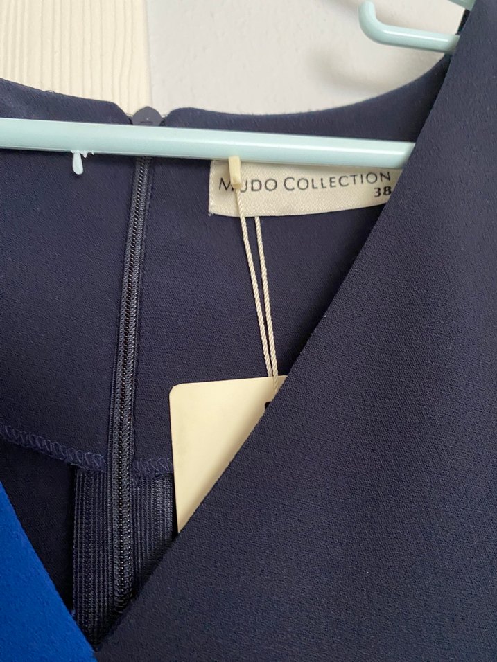 Mudo Mavi Siyah Drapeli Uzun Elbise - Görsel 4