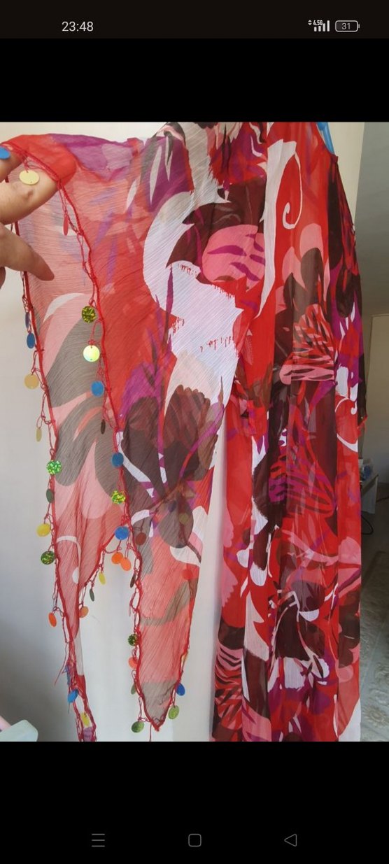 Kırmızı Desenli Uzun Bohem Pareo s-m-l bedene olur - Görsel 4