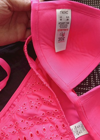 m Beden Dantel İşlemeli Pembe Mini Bikini