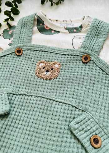 Bebek Salopet Tulum Takımı Ayıcık Desenli Badi - Görsel 4