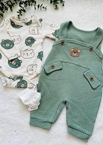 Bebek Salopet Tulum Takımı Ayıcık Desenli Badi - Görsel 3