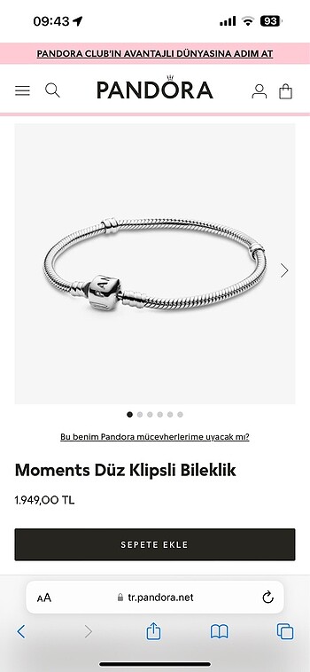 Pandora Moments duz klipsli bilekli