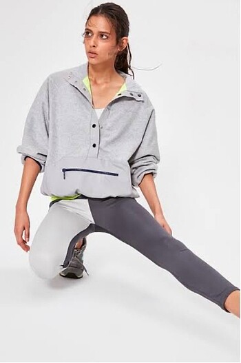 Gri baskılı Oversize sweatshirt çift taraflı