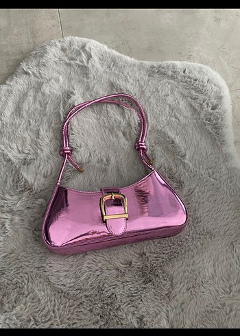 Diğer Parlak metalik Pembe Tokalı Kadın Çanta