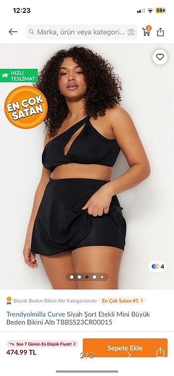 Trendyol & Milla Trendyol Curve etekli bikini altı 4xl