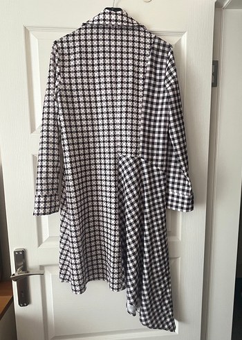 Vakko Gri Ekose Uzun Kollu Kadın Elbise - Görsel 4