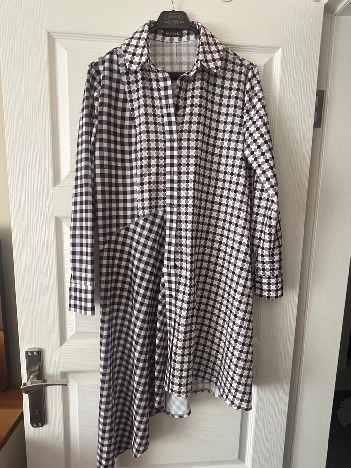 Vakko Gri Ekose Uzun Kollu Kadın Elbise - Görsel 3