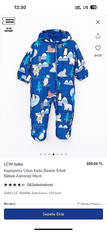 3 Ay Beden lacivert Renk Astronot Tulum
