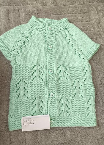 Kız Çocuk Açık Yeşil Kısa Kollu Örgü Hırka - Görsel 2