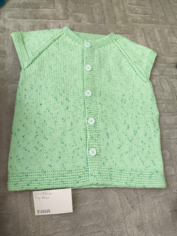 Kız Çocuk Açık Yeşil Kısa Kollu Örgü Hırka - Görsel 4