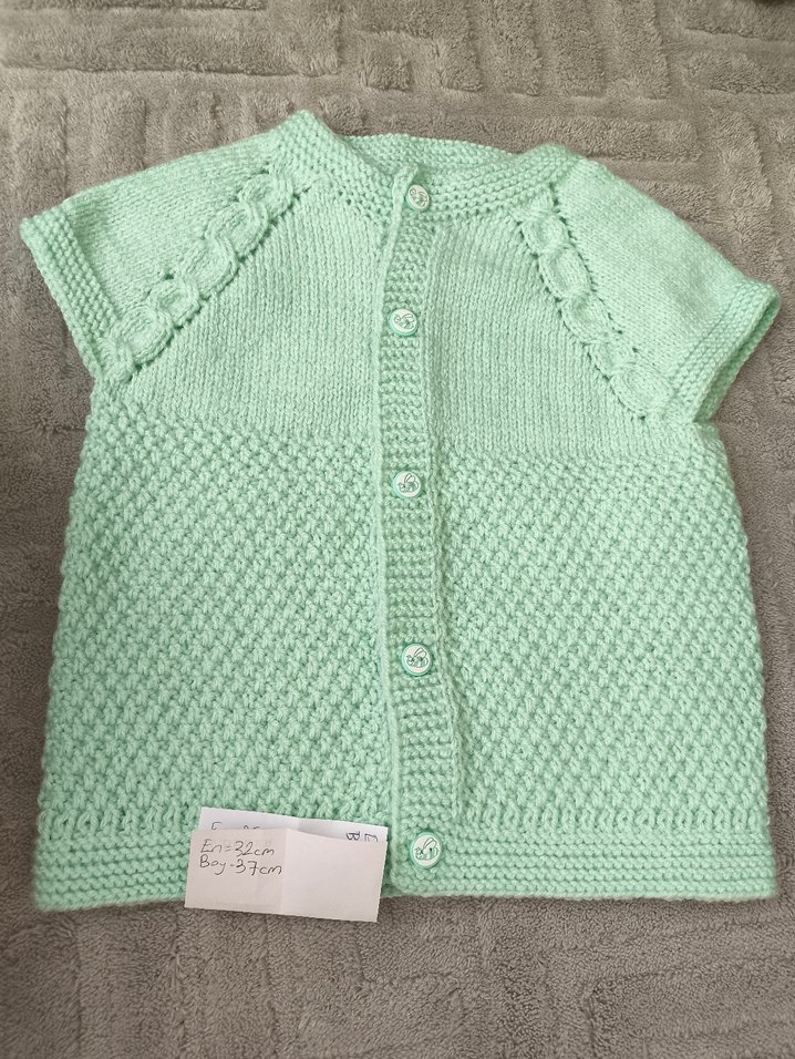 Kız Çocuk Açık Yeşil Kısa Kollu Örgü Hırka - Görsel 3