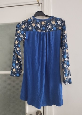 Uzun Kollu, Düğmeli Mavi Kadın Tunik - Görsel 2