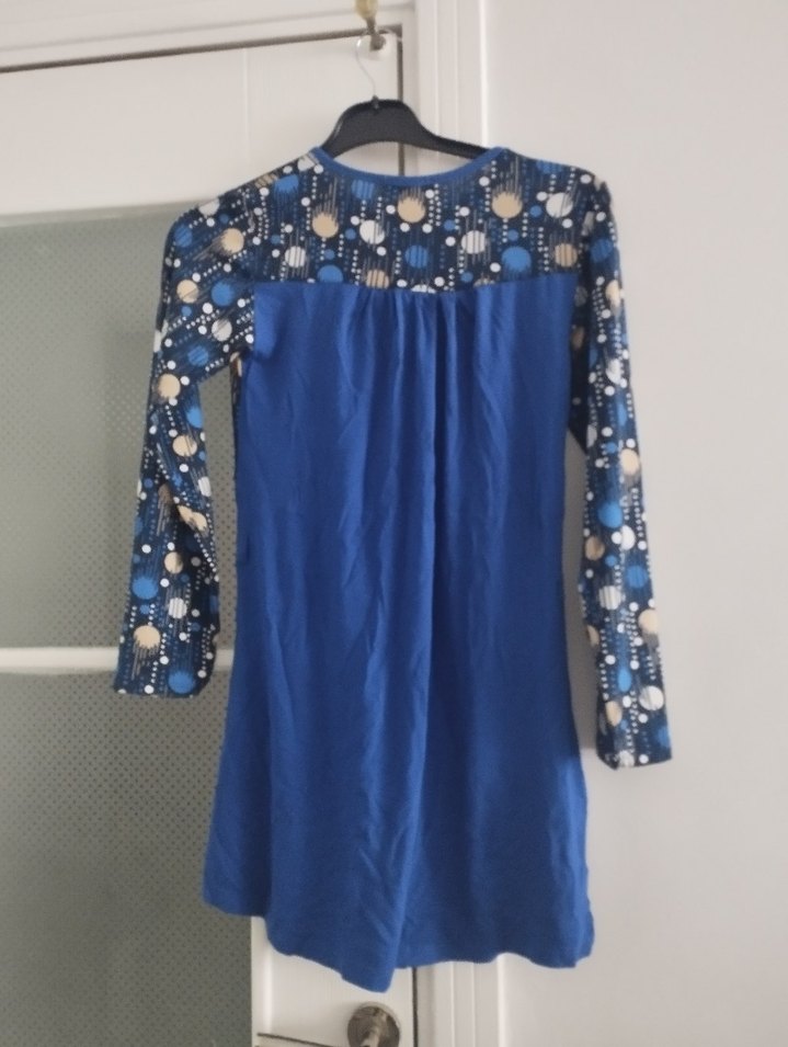 Uzun Kollu, Düğmeli Mavi Kadın Tunik - Görsel 2