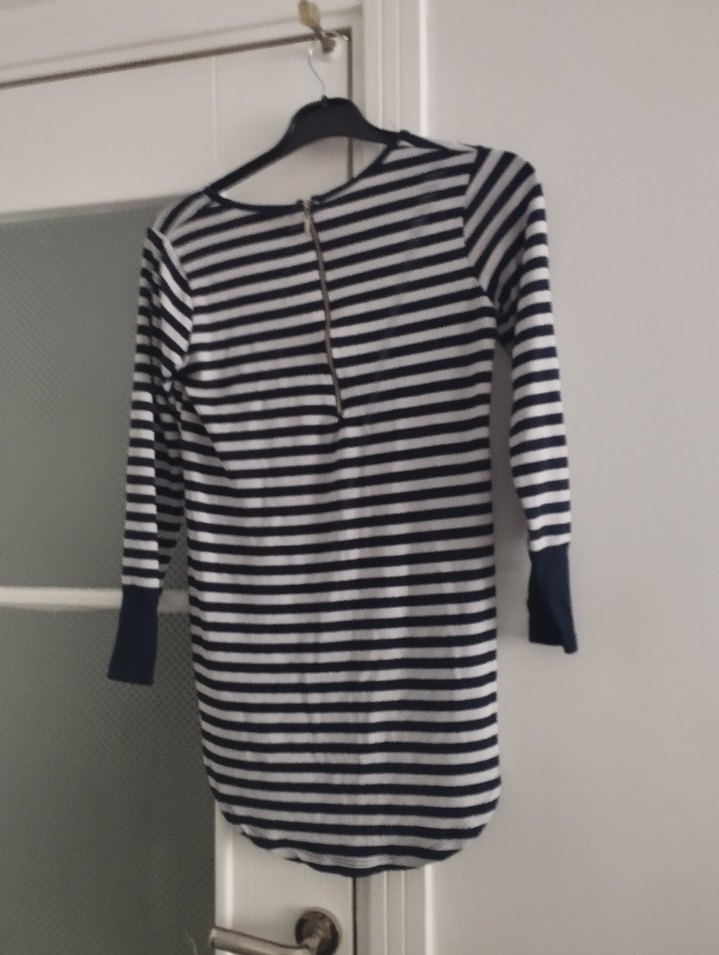 Gri Çizgili Rahat Kesim Kadın Triko Bluz - Görsel 2