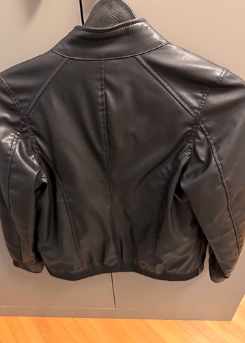 Çocuk , Siyah Suni Deri Biker Ceket, Fermuarlı, Normal Boy - Görsel 5