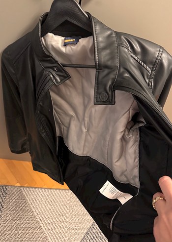 Çocuk , Siyah Suni Deri Biker Ceket, Fermuarlı, Normal Boy - Görsel 6