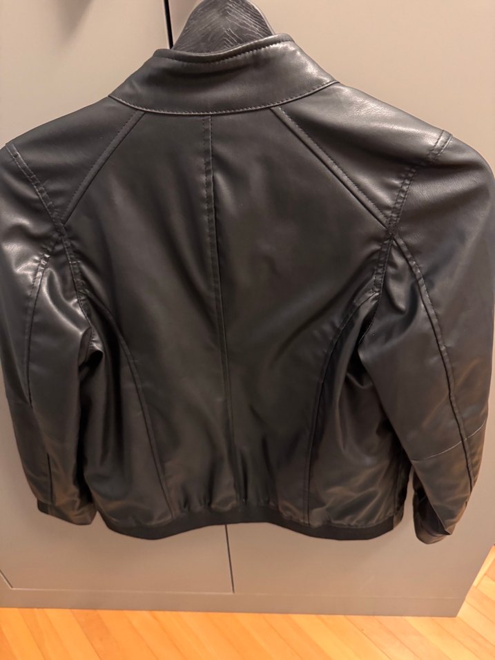 Çocuk , Siyah Suni Deri Biker Ceket, Fermuarlı, Normal Boy - Görsel 5