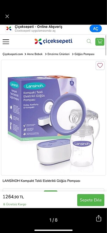 Lansinoh elektronik göğüs pompası