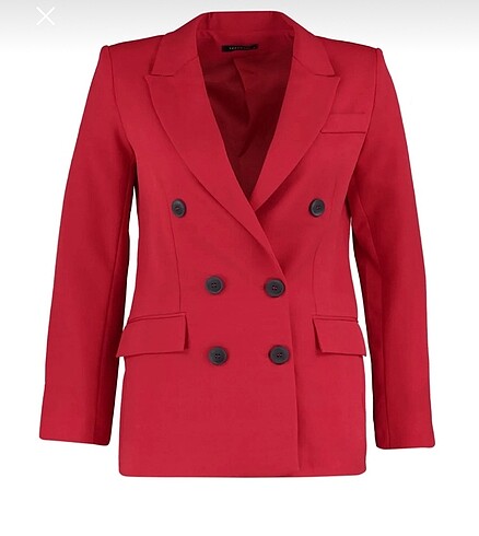 s Beden kırmızı Renk Kırmızı dokuma astarlı kruvaze kapama blazer ceket