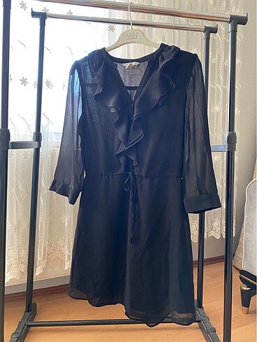 36 Beden siyah Renk Transparan elbise