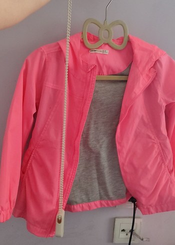 Kız Çocuk Pembe Fermuarlı İnce Yağmurluk - Görsel 4