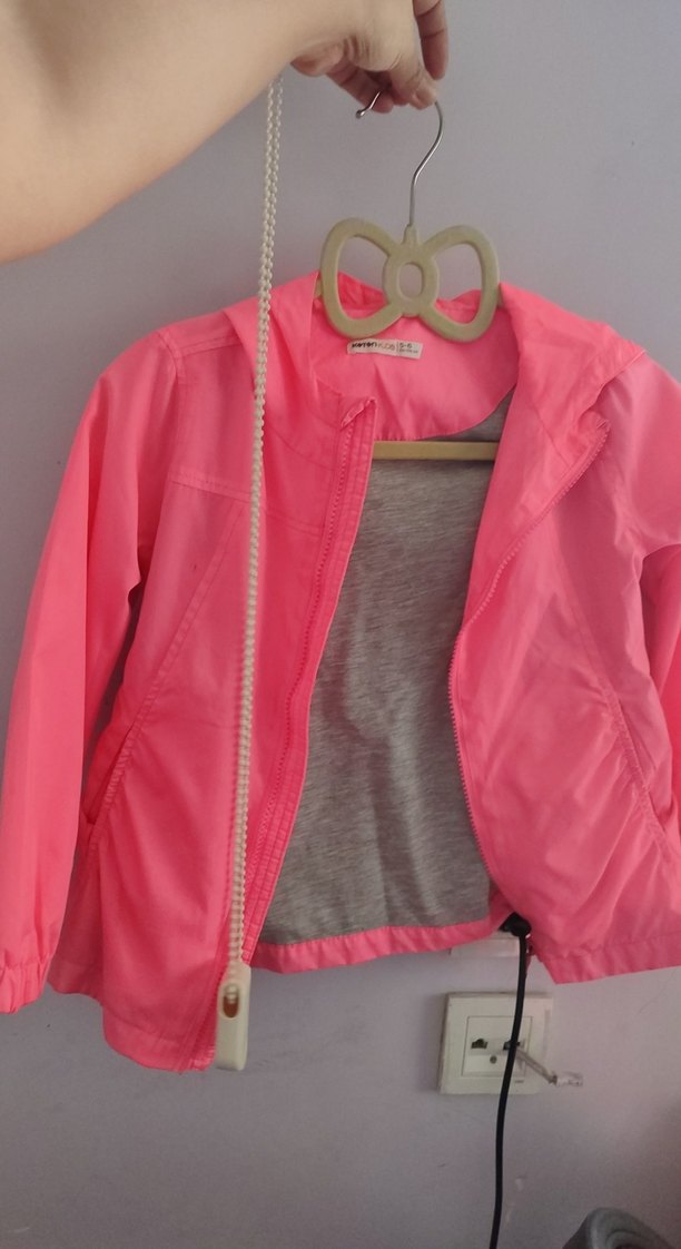 Kız Çocuk Pembe Fermuarlı İnce Yağmurluk - Görsel 4