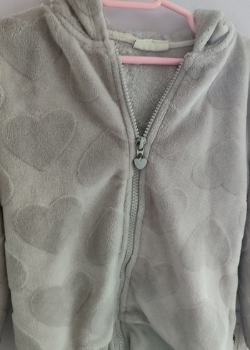 Kız Çocuk Gri Kapüşonlu Fermuarlı Ceket - Görsel 2