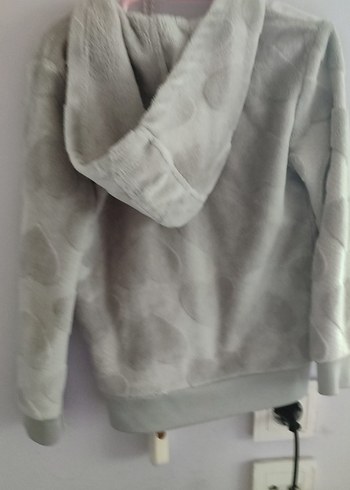 Kız Çocuk Gri Kapüşonlu Fermuarlı Ceket - Görsel 3