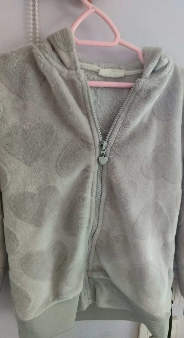 Kız Çocuk Gri Kapüşonlu Fermuarlı Ceket - Görsel 2