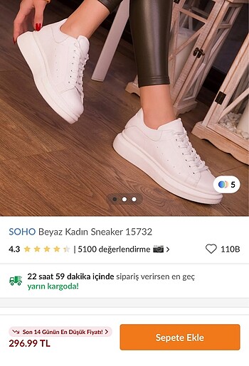 36 Beden Beyaz Sneaker