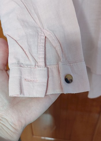 Düğmeli Bej Kadın Pamuk Gömlek - Görsel 3