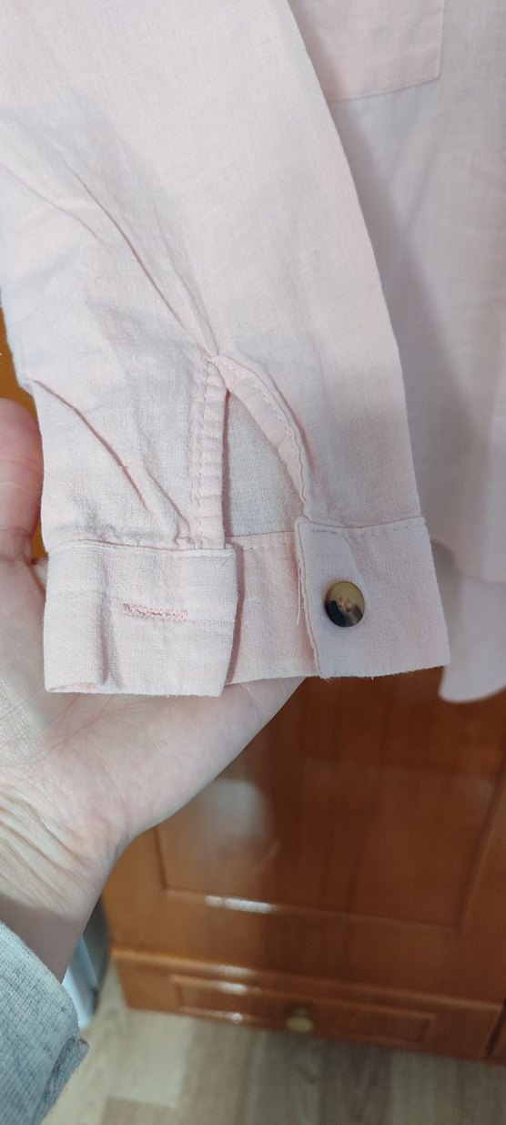 Düğmeli Bej Kadın Pamuk Gömlek - Görsel 3